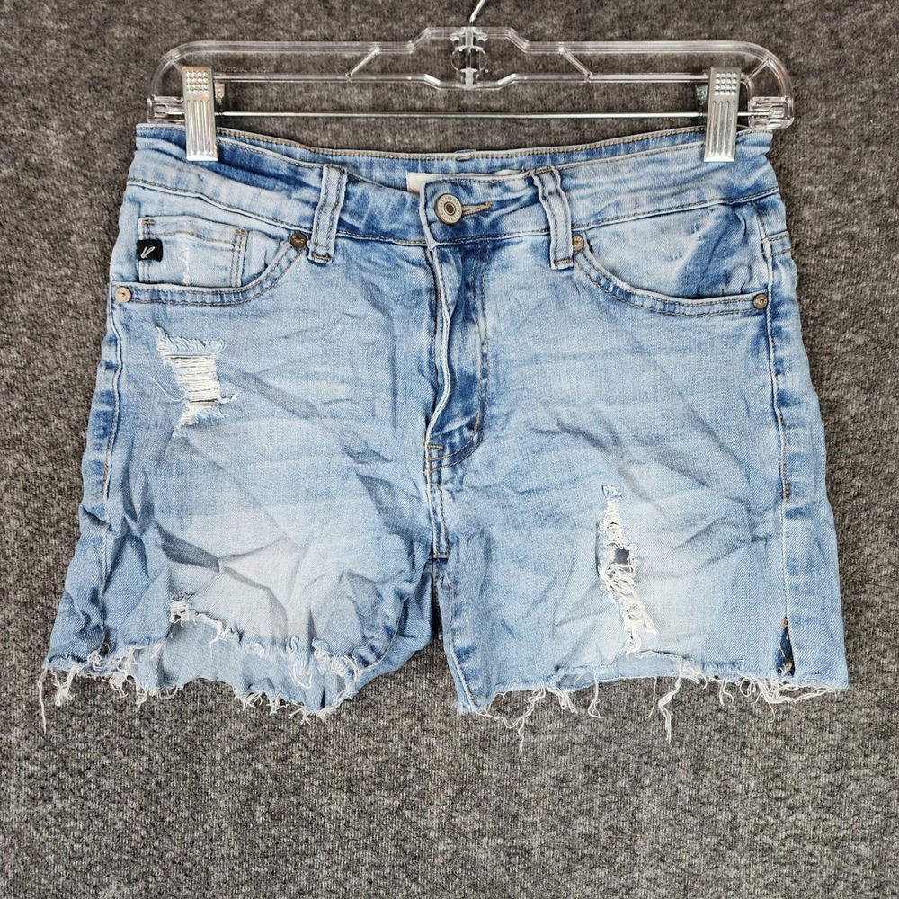 Kancan Denim Shorts Womens 27 Light Wash Distressed Raw Hem Blue EUC